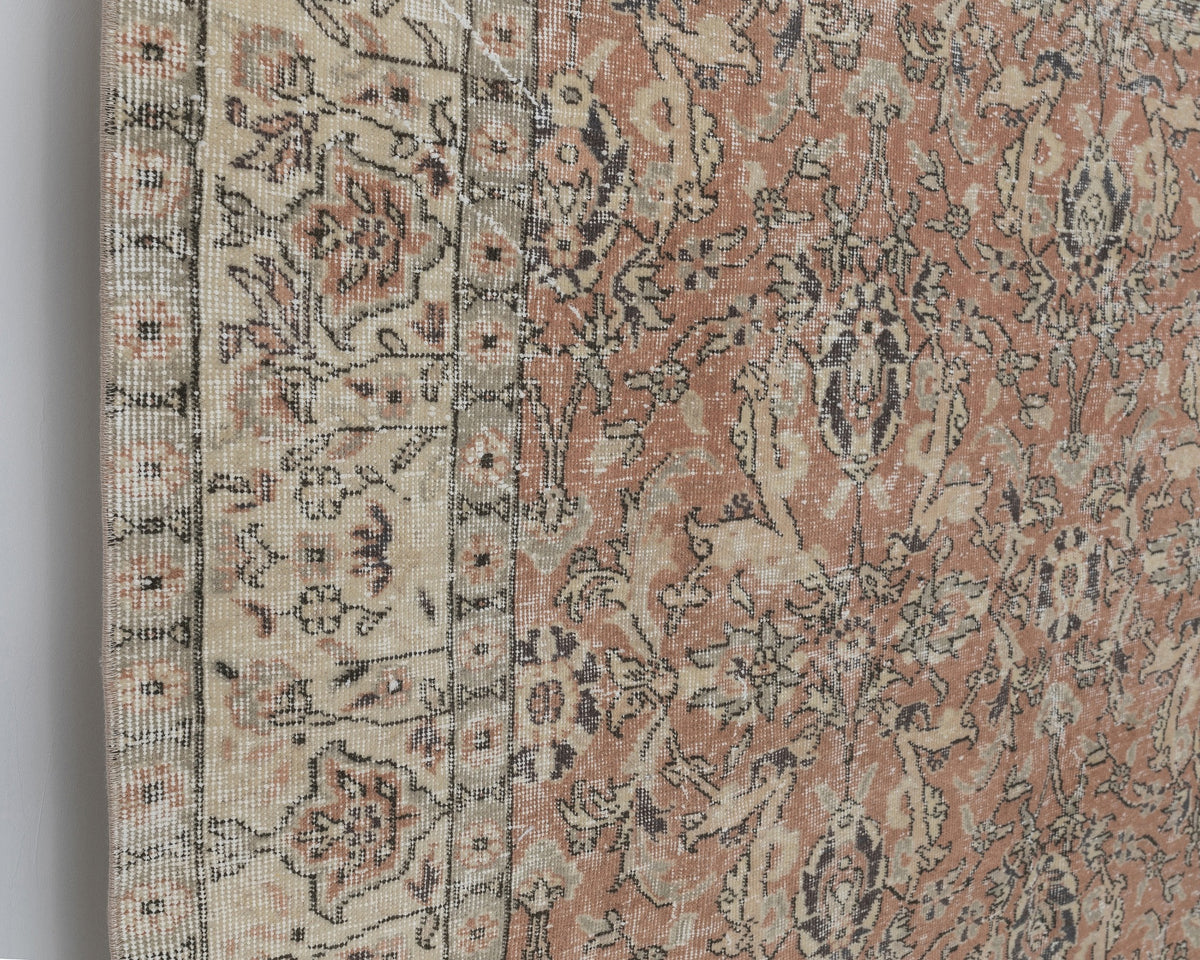 7x10 Vintage Turkish Rug, Soft Terracotta Floral – A-1052